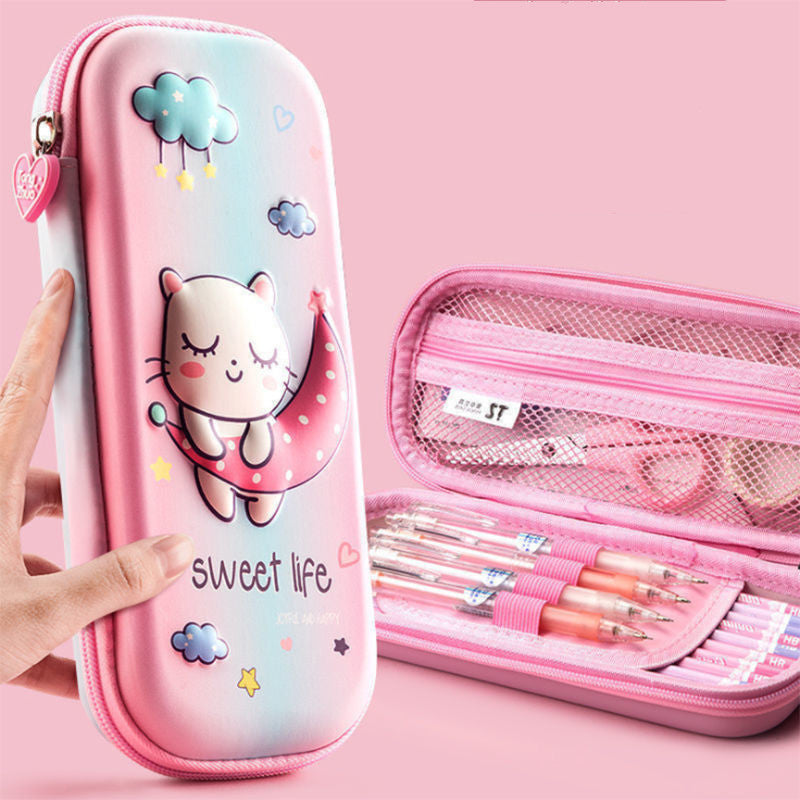 Pink Kitty & Dinosaur Cartoon School Pencil Case for boys & girls