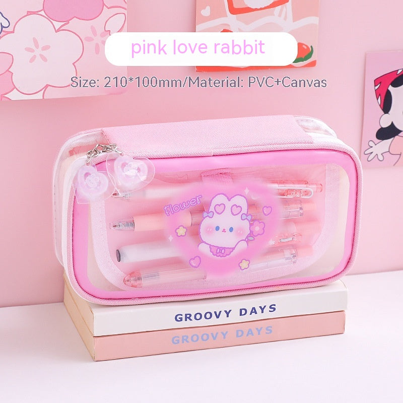 Kawaii Cartoon Transparent Pencil Case for girls