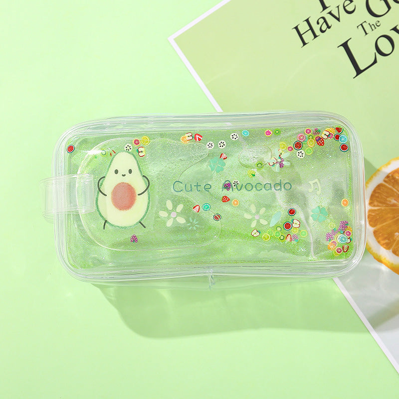 Kawaii glitter cartoon Peach Transparent Quicksand Pencil Case