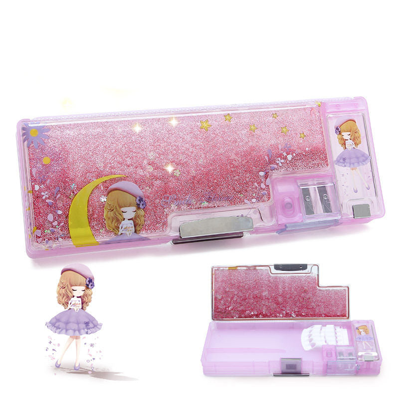 Kawaii glitter cartoon Peach Transparent Quicksand Pencil Case